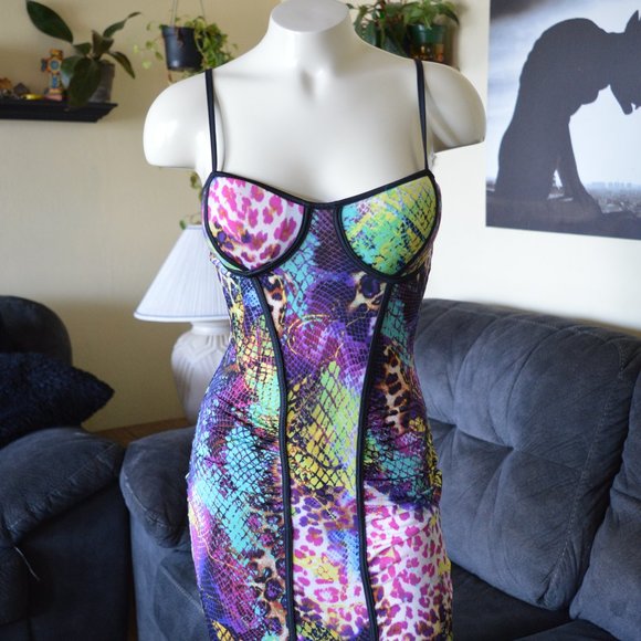 Symphony Ruched Slip Animal Print Snake Leopard Nighty Dress - Picture 2 of 8